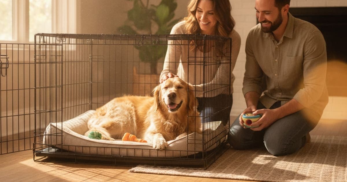 A dog being cared for at home, illustrating what to give a dog with crate rest (recovery kit)