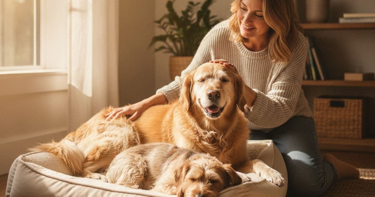 A dog being cared for at home, illustrating what should i give my dog for hip dysplasia? (options)