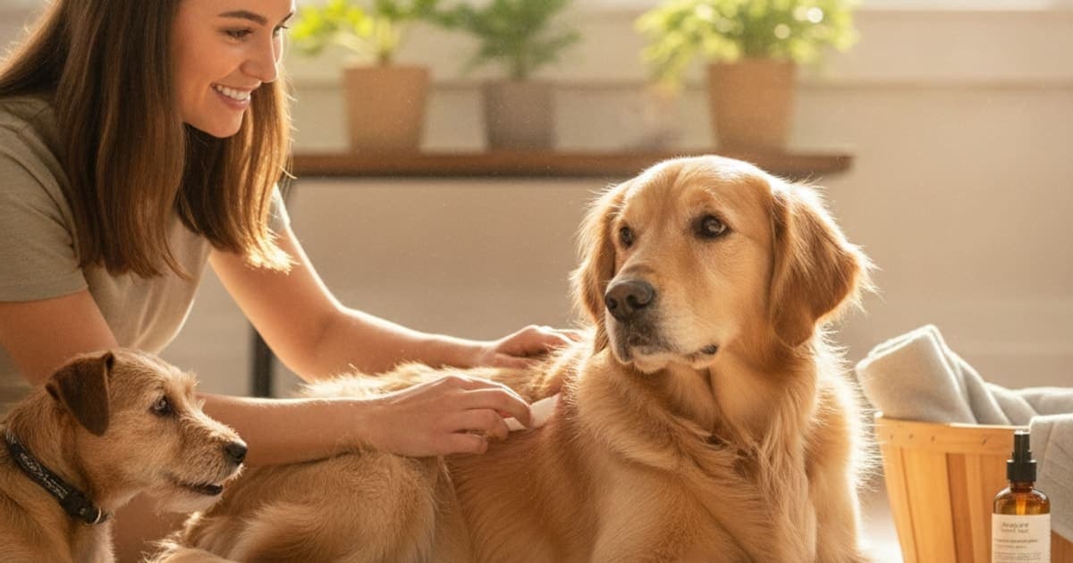 A dog being cared for at home, illustrating what to give a dog with hot spots (options explained)