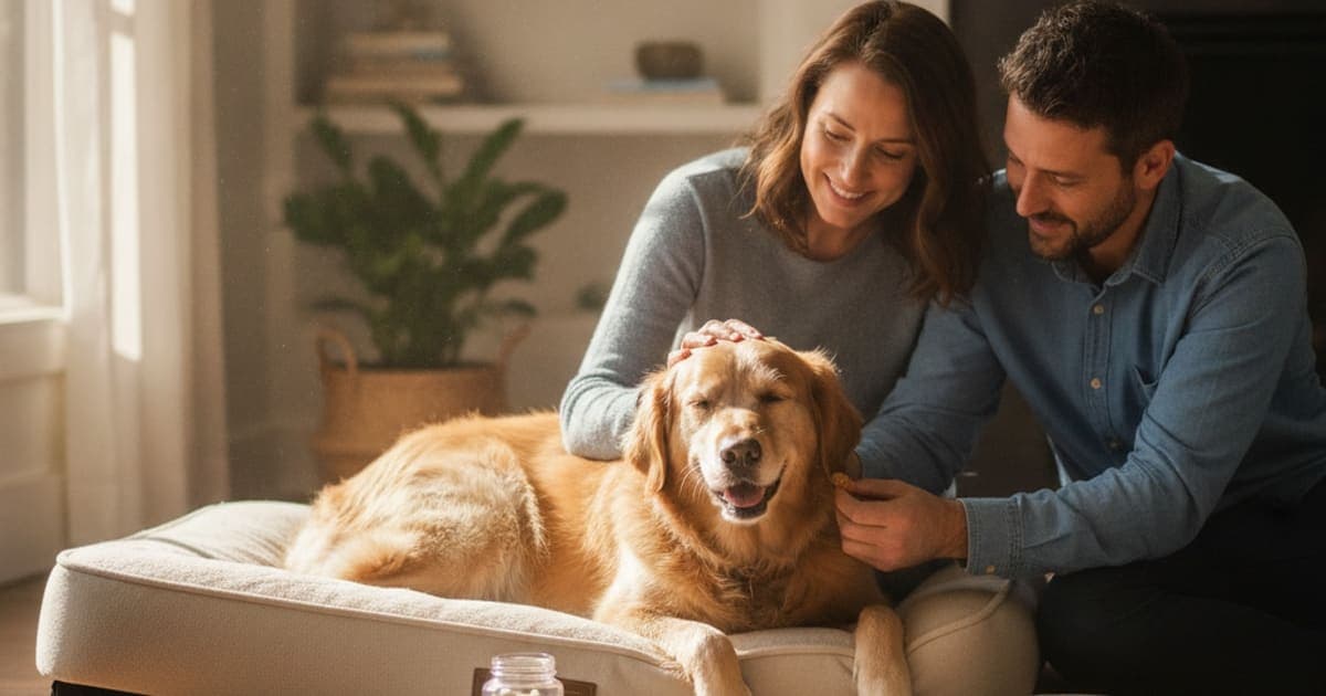 A dog being cared for at home, illustrating what to give a dog with luxating patella? (what helps)