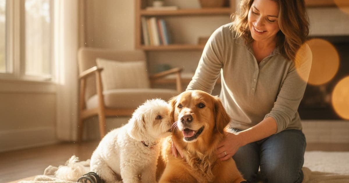 A dog being cared for at home, illustrating what to give a dog with nerve damage (support options)