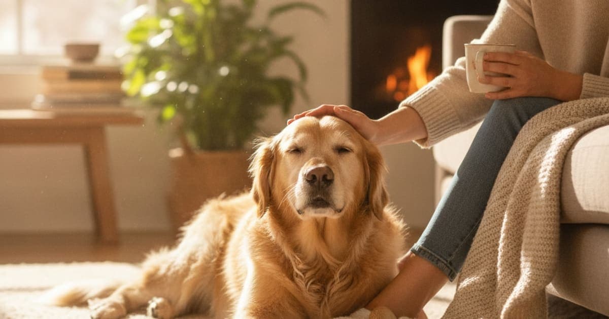 A dog being cared for at home, illustrating what to give a dog with senior dog stiffness? (options)