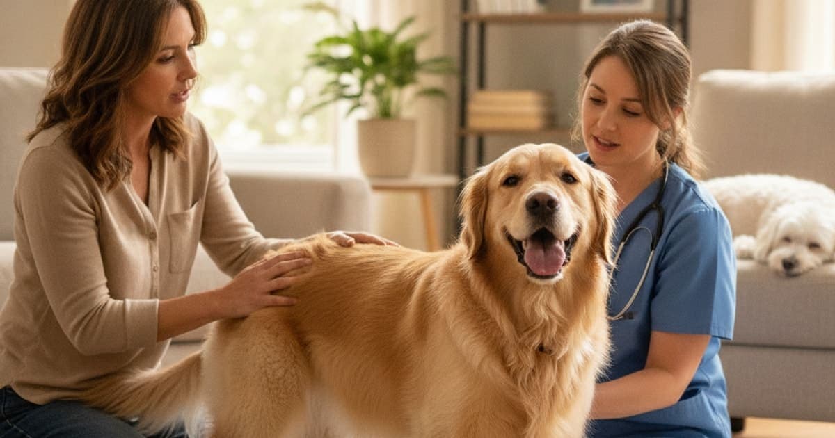 A dog being cared for at home, illustrating when should i take a dog to the vet for bunny hopping