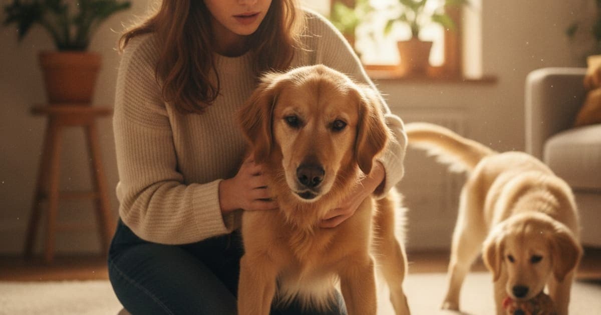 A dog being cared for at home, illustrating when to take a dog to the vet for crying out in pain