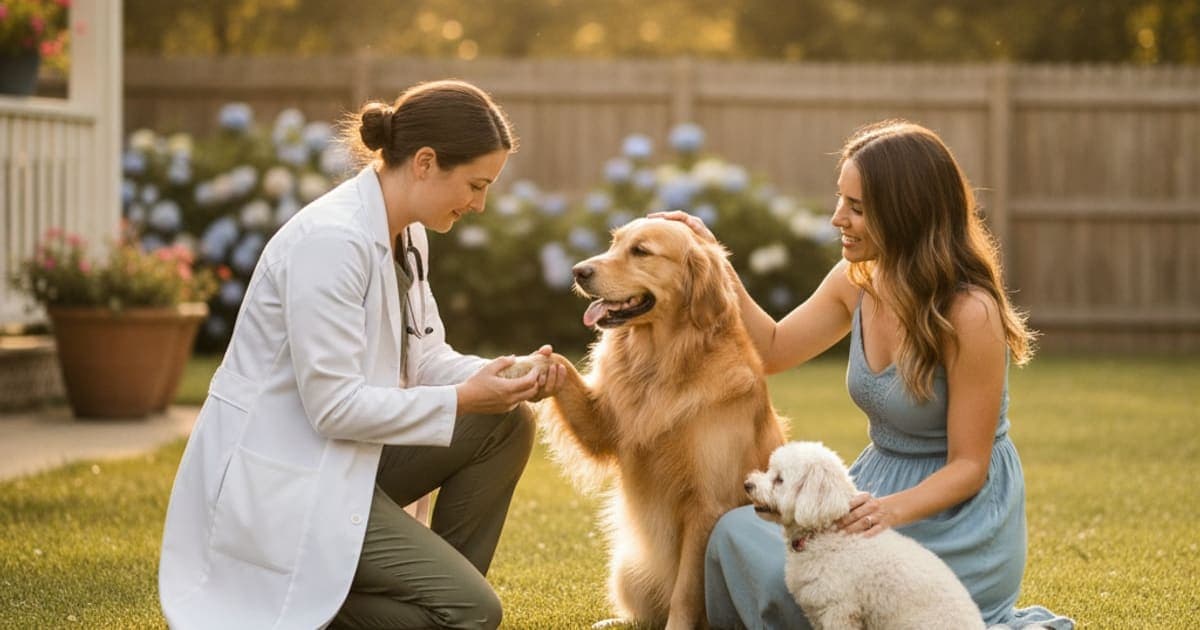 A dog being cared for at home, illustrating when to take a dog to the vet for intermittent limping