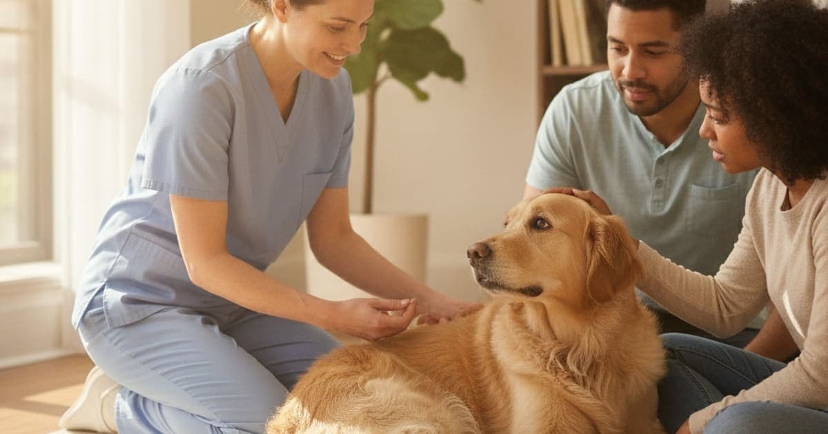 A dog being cared for at home, illustrating when should i take a dog to the vet for knuckling over