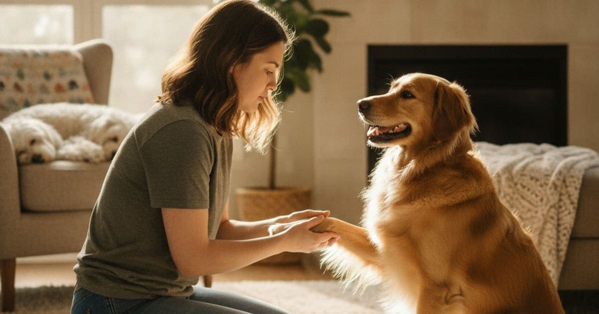 A dog being cared for at home, illustrating when to take a dog to the vet for limping after exercise