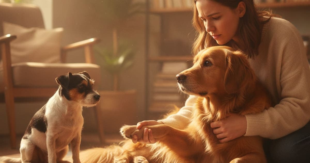 A dog being cared for at home, illustrating when to take a dog to the vet for back leg limping