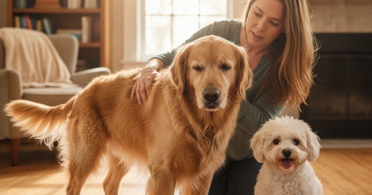A dog being cared for at home, illustrating when to see a vet for a dog reluctant to be touched