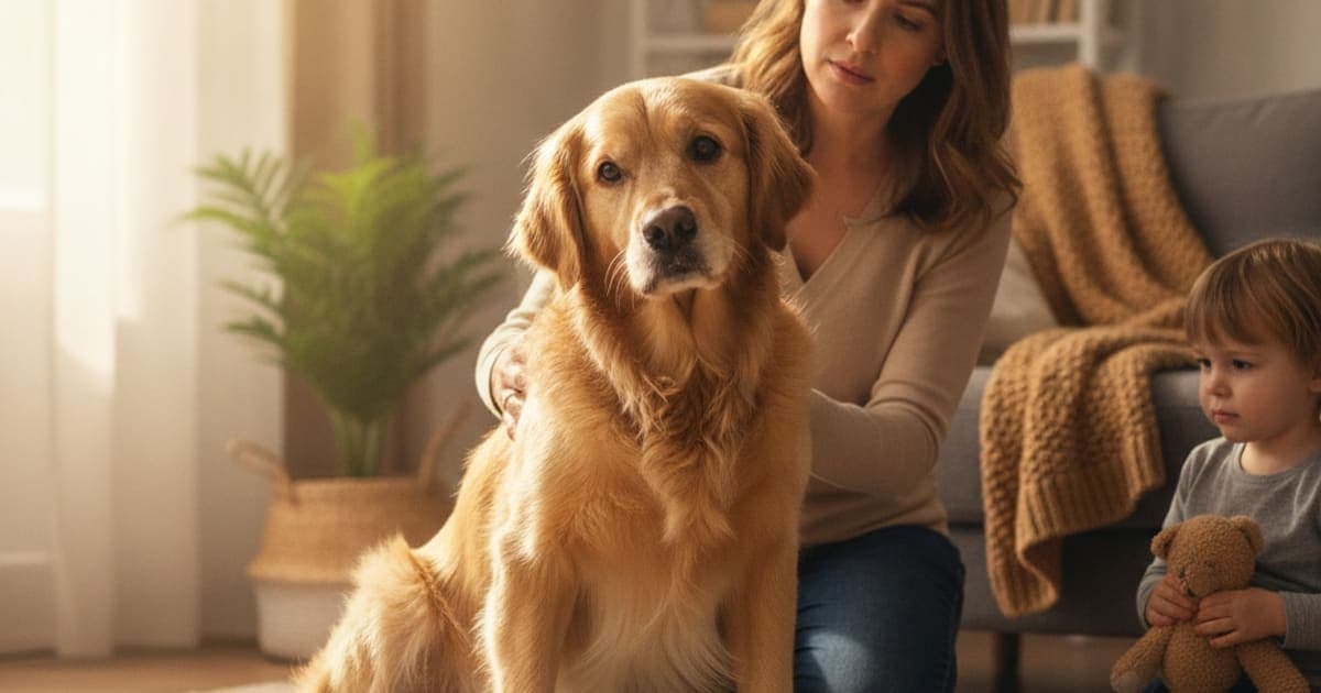 A dog being cared for at home, illustrating when should a dog sitting with a leg out see a vet