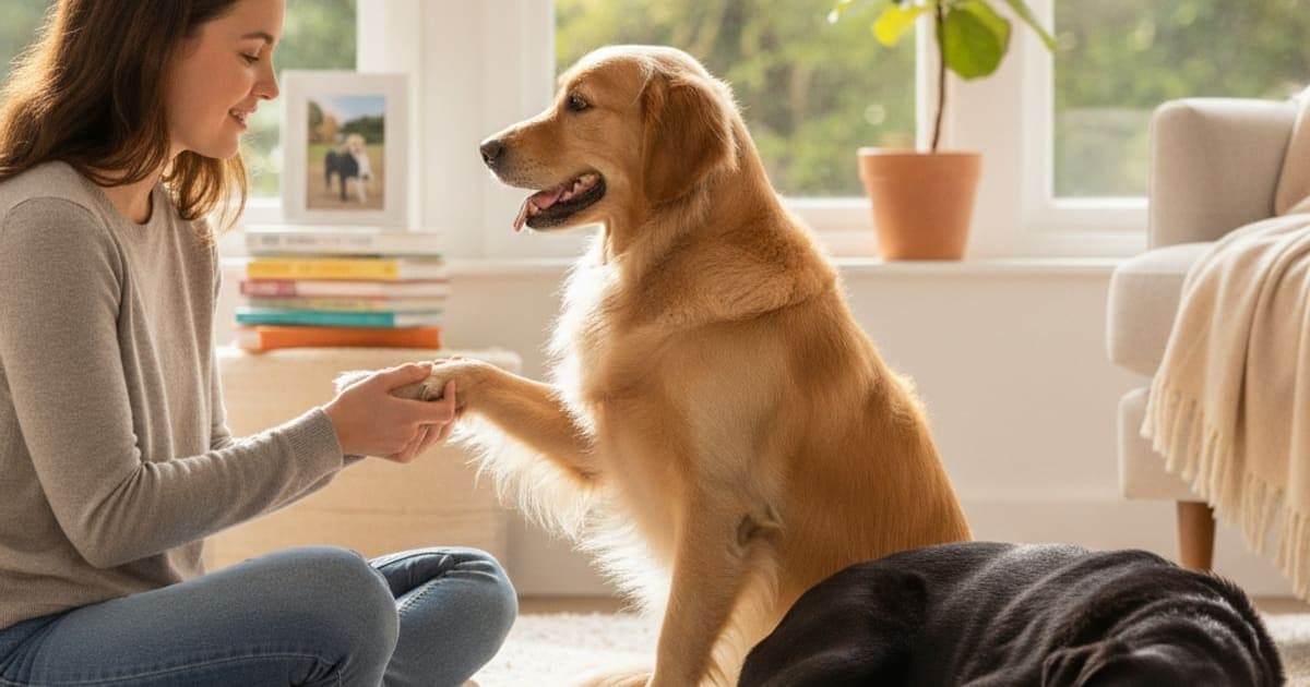 A dog being cared for at home, illustrating when to see a vet for soreness after the dog park