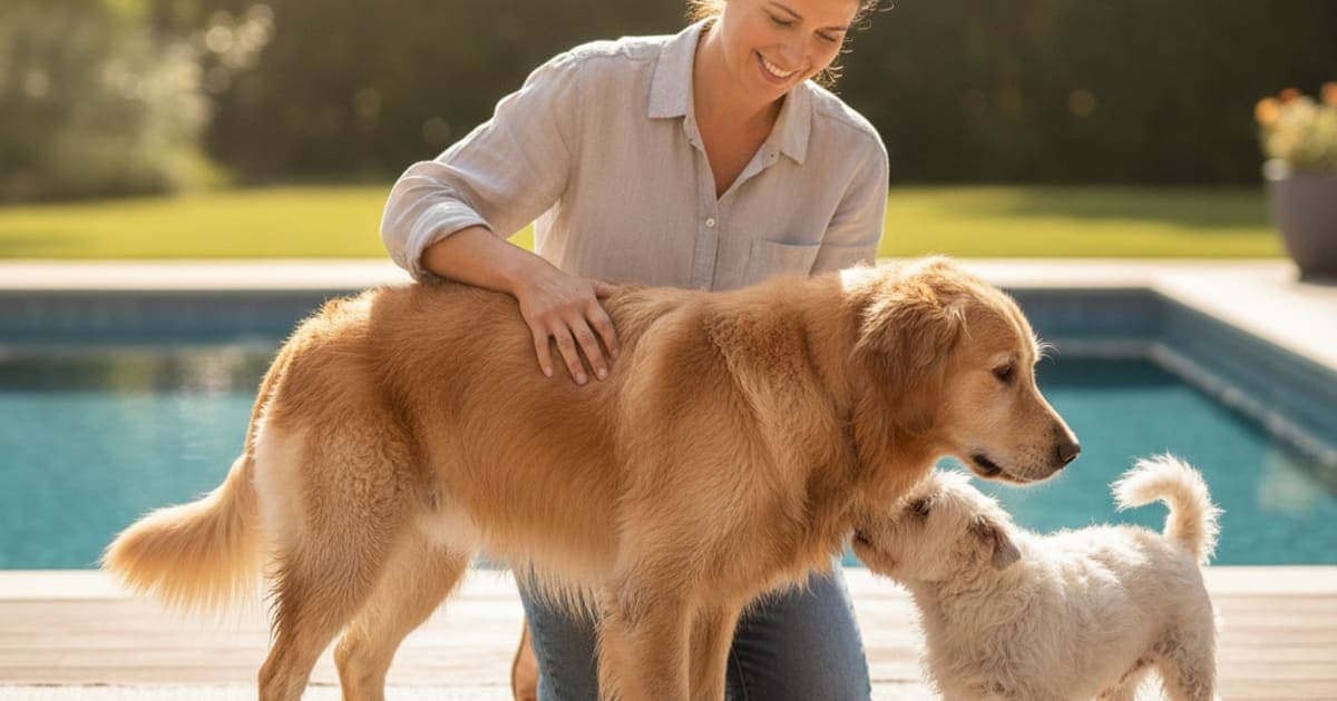 A dog being cared for at home, illustrating when to take a dog to the vet for stiffness after swimming