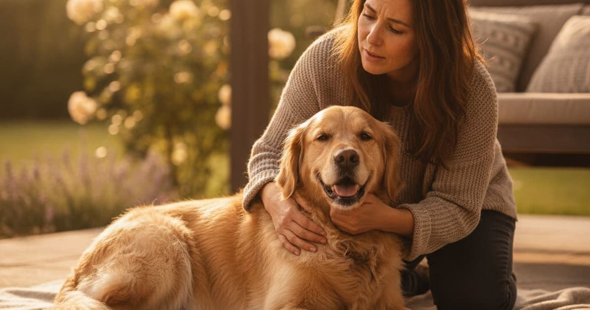 A dog being cared for at home, illustrating when should i take a dog to the vet for struggling to squat