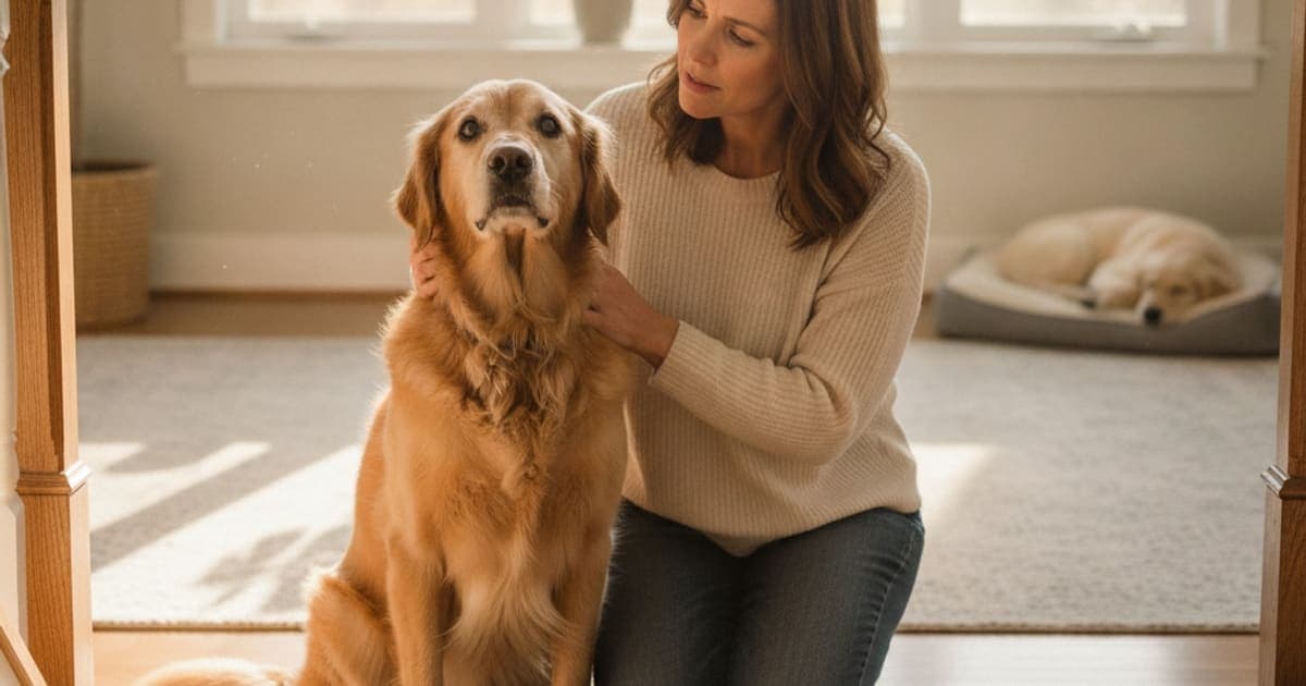 A dog being cared for at home, illustrating when should i take a dog to the vet for stair trouble