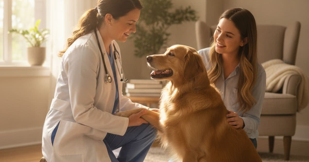 A dog being cared for at home, illustrating when should i take a dog to the vet for uneven gait