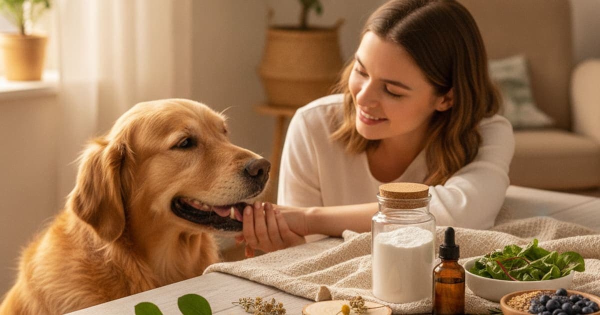 A dog being cared for at home, illustrating where to buy peptides for dogs? (suppliers and cost)