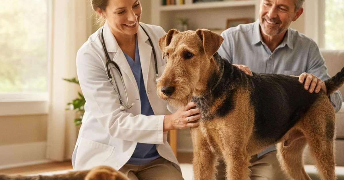 A dog being cared for at home, illustrating why airedale terriers are prone to joint problems