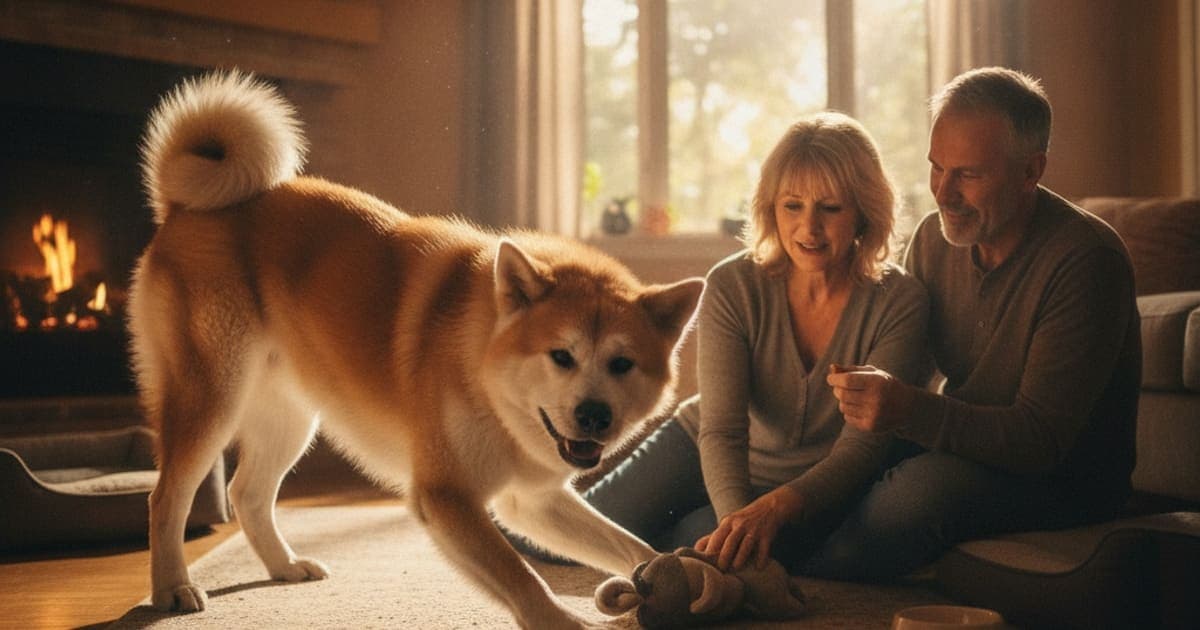 A dog being cared for at home, illustrating why akitas are prone to joint problems