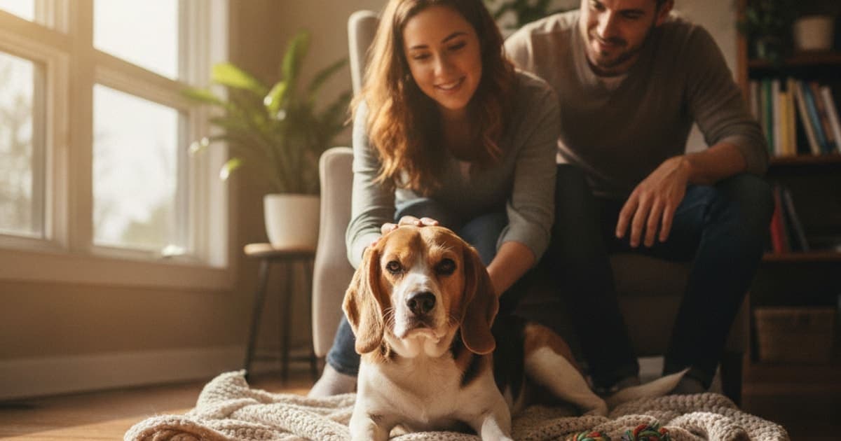 A dog being cared for at home, illustrating why beagles are prone to joint problems
