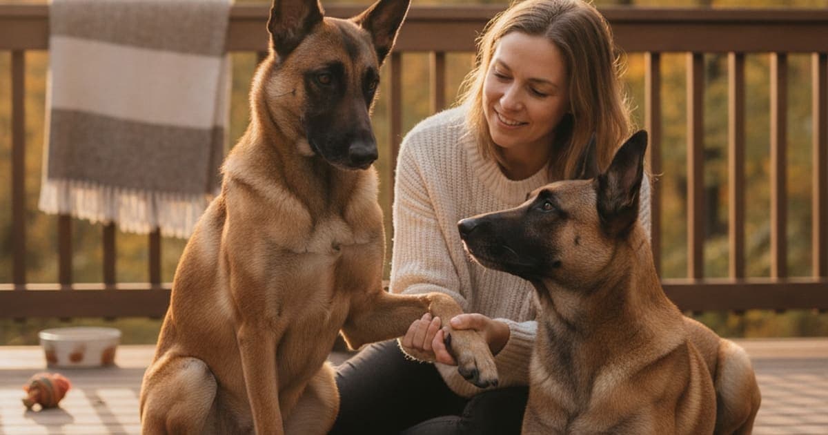A dog being cared for at home, illustrating why belgian malinois are prone to joint problems