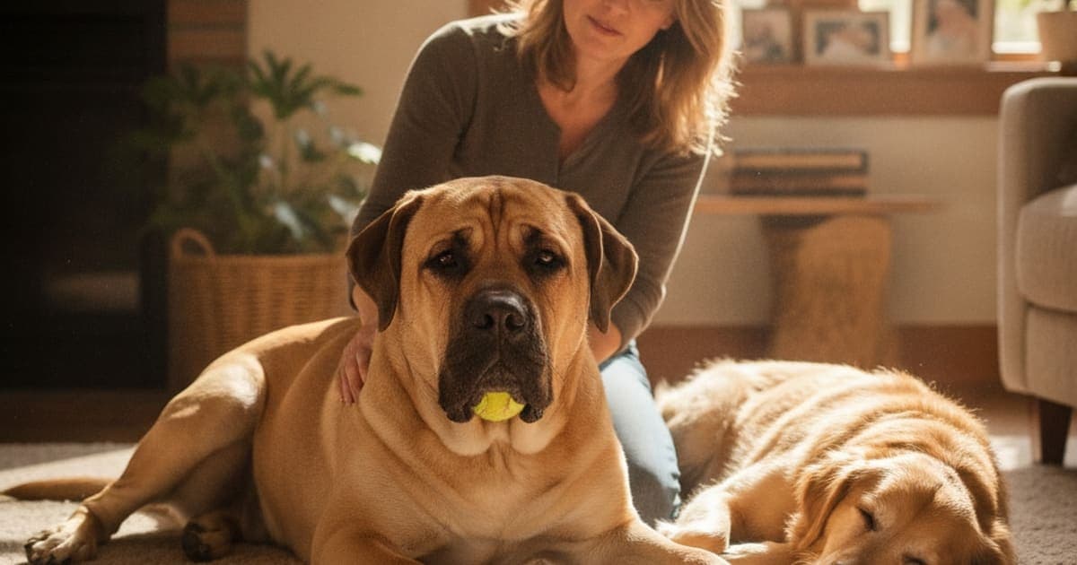A dog being cared for at home, illustrating why boerboels are prone to joint problems