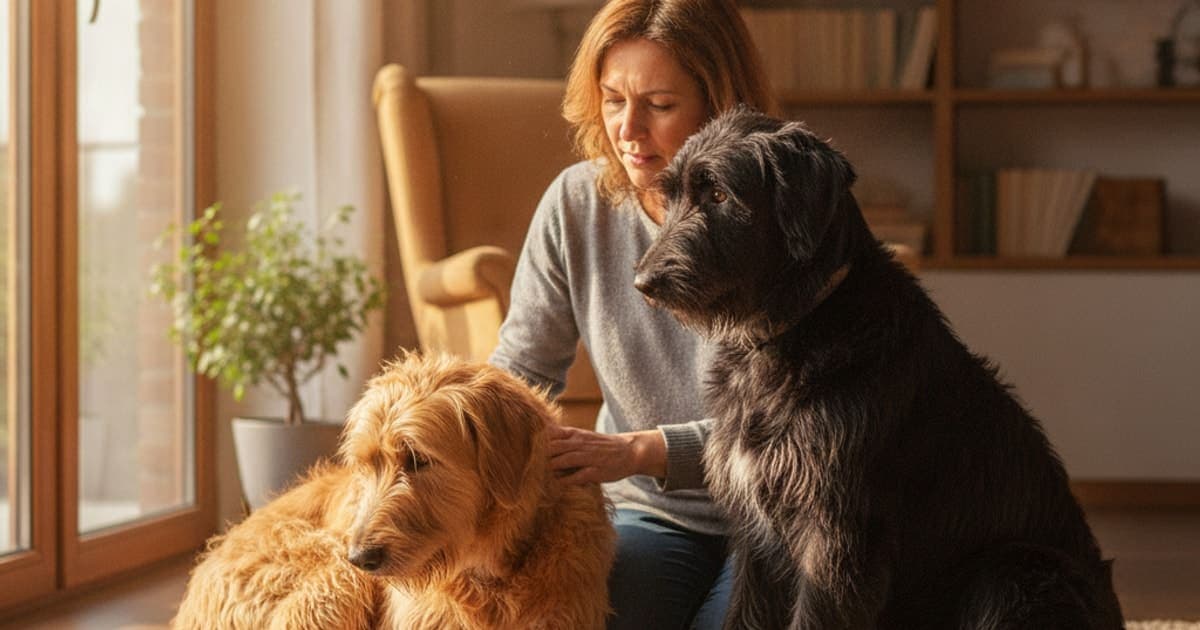A dog being cared for at home, illustrating why briards are prone to joint problems