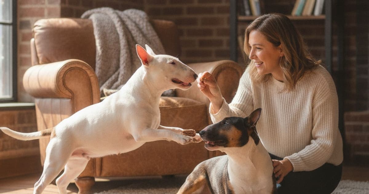 A dog being cared for at home, illustrating why bull terriers are prone to joint problems