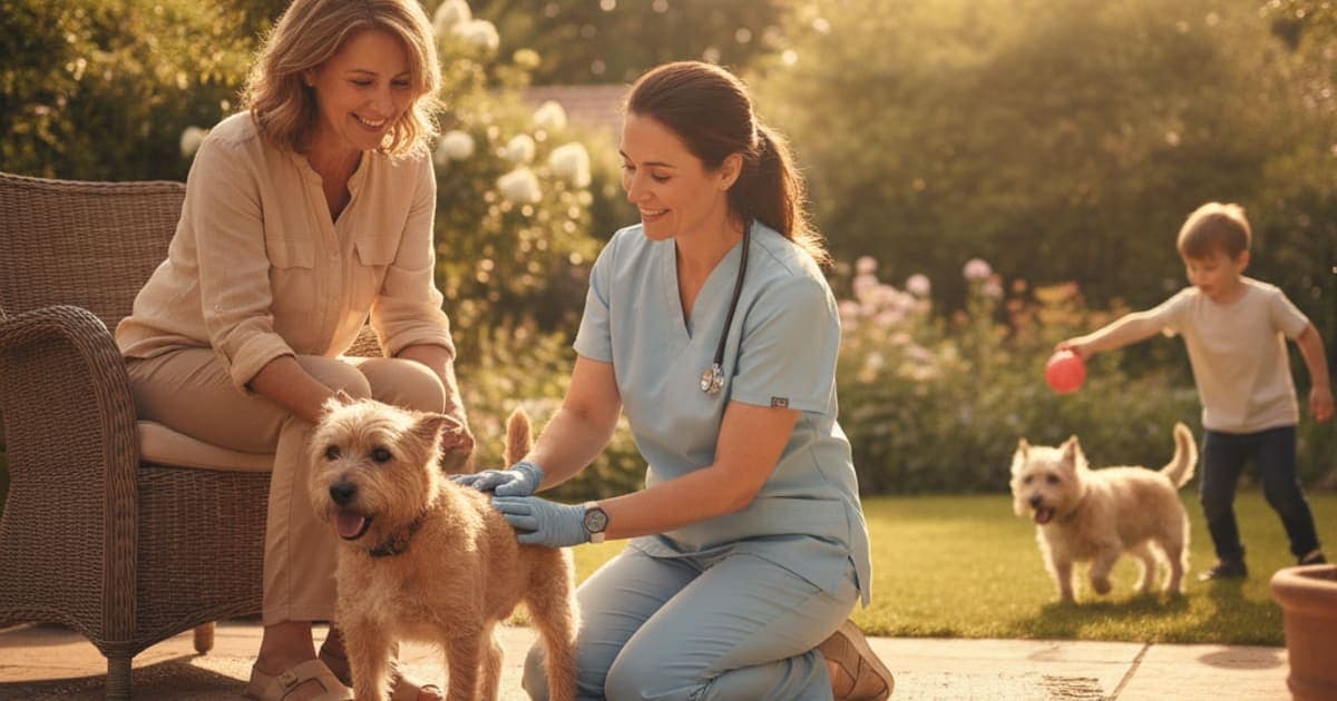 A dog being cared for at home, illustrating why cairn terriers are prone to joint problems