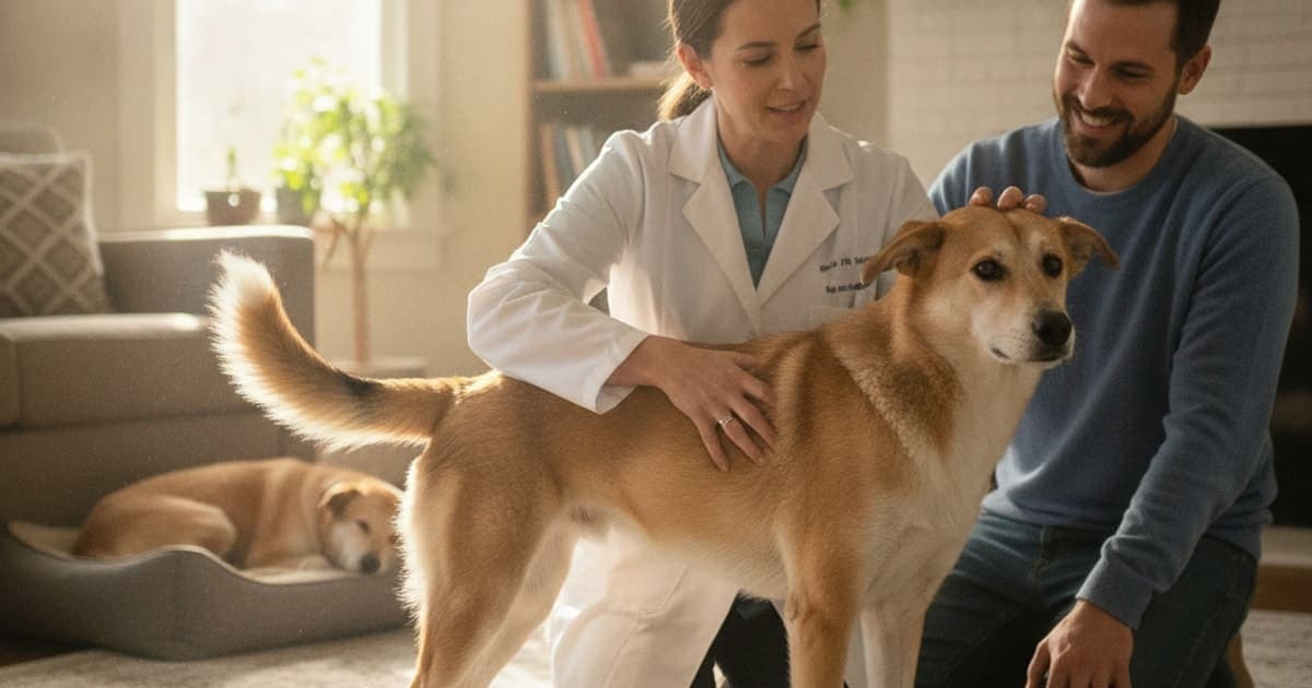 A dog being cared for at home, illustrating why canaan dogs are prone to joint problems