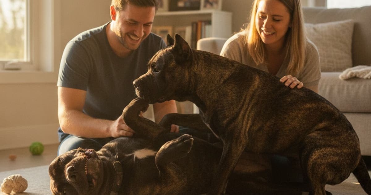 A dog being cared for at home, illustrating why cane corsos are prone to joint problems