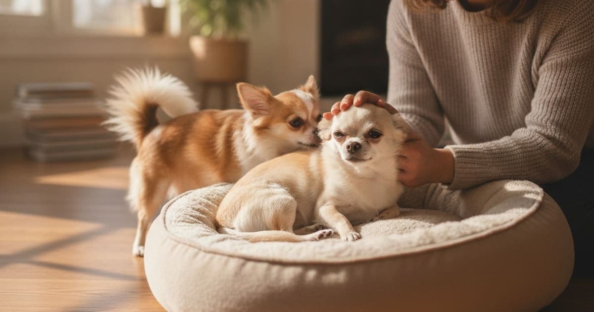 A dog being cared for at home, illustrating why chihuahuas are prone to joint problems