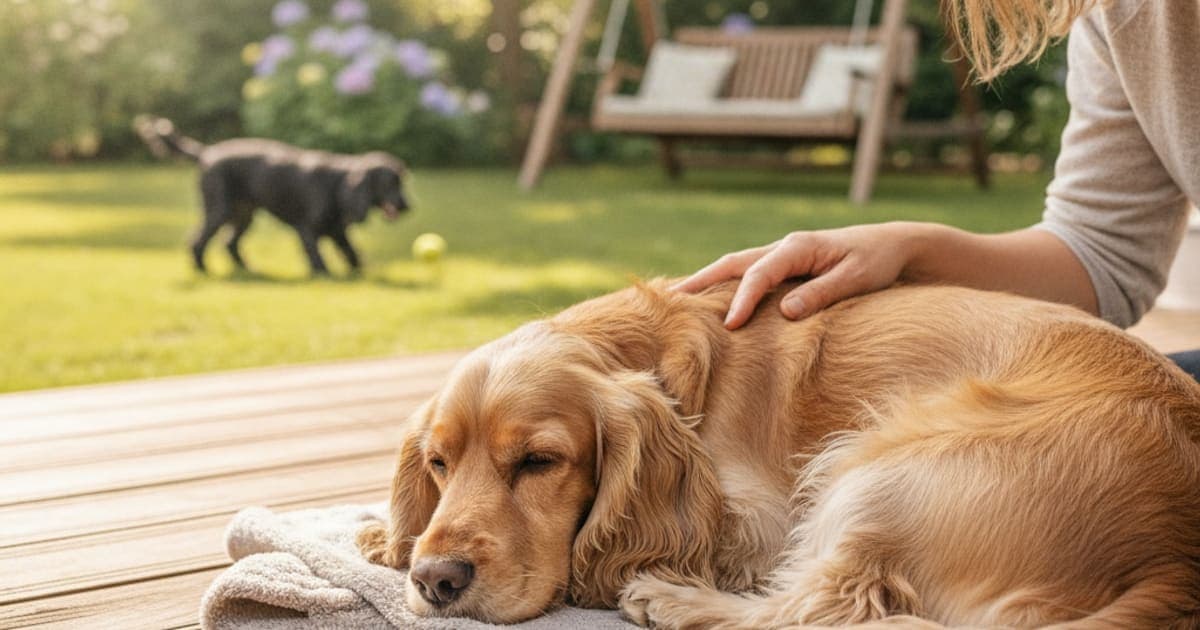 A dog being cared for at home, illustrating why cocker spaniels are prone to joint problems
