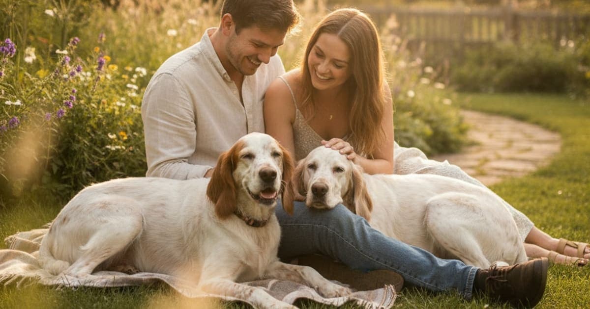 A dog being cared for at home, illustrating why english setters are prone to joint problems
