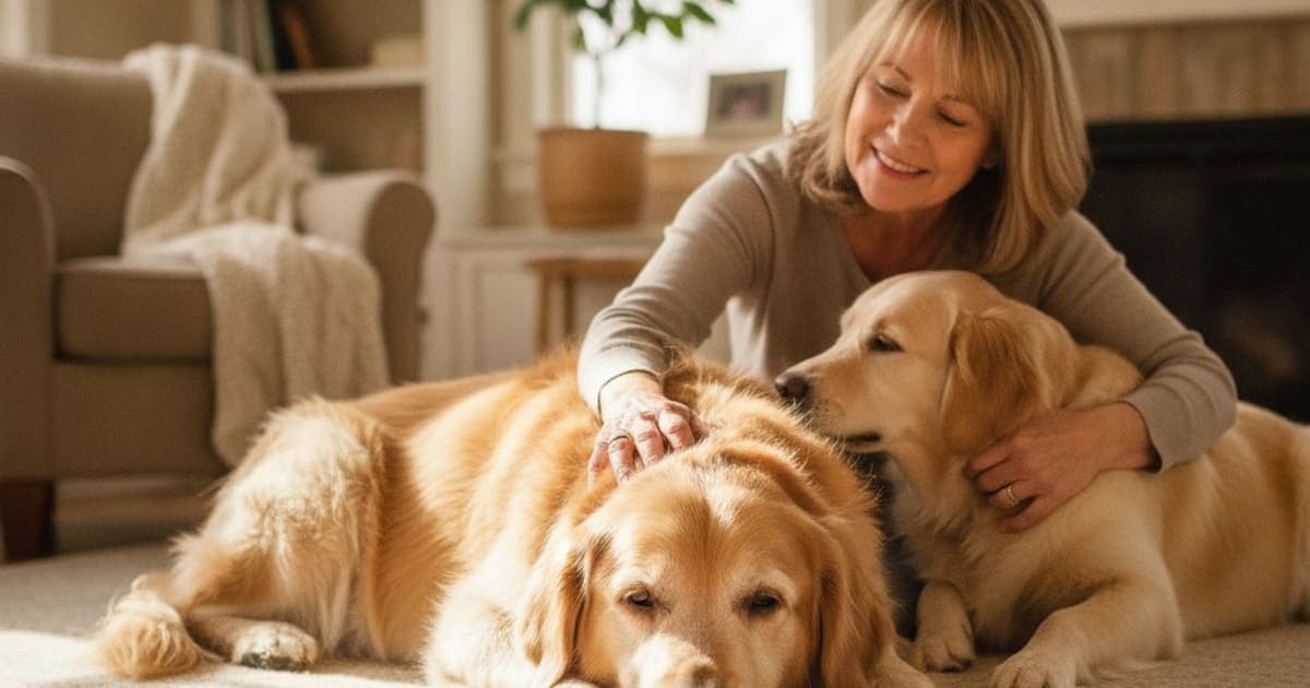 A dog being cared for at home, illustrating why golden retrievers are prone to joint problems