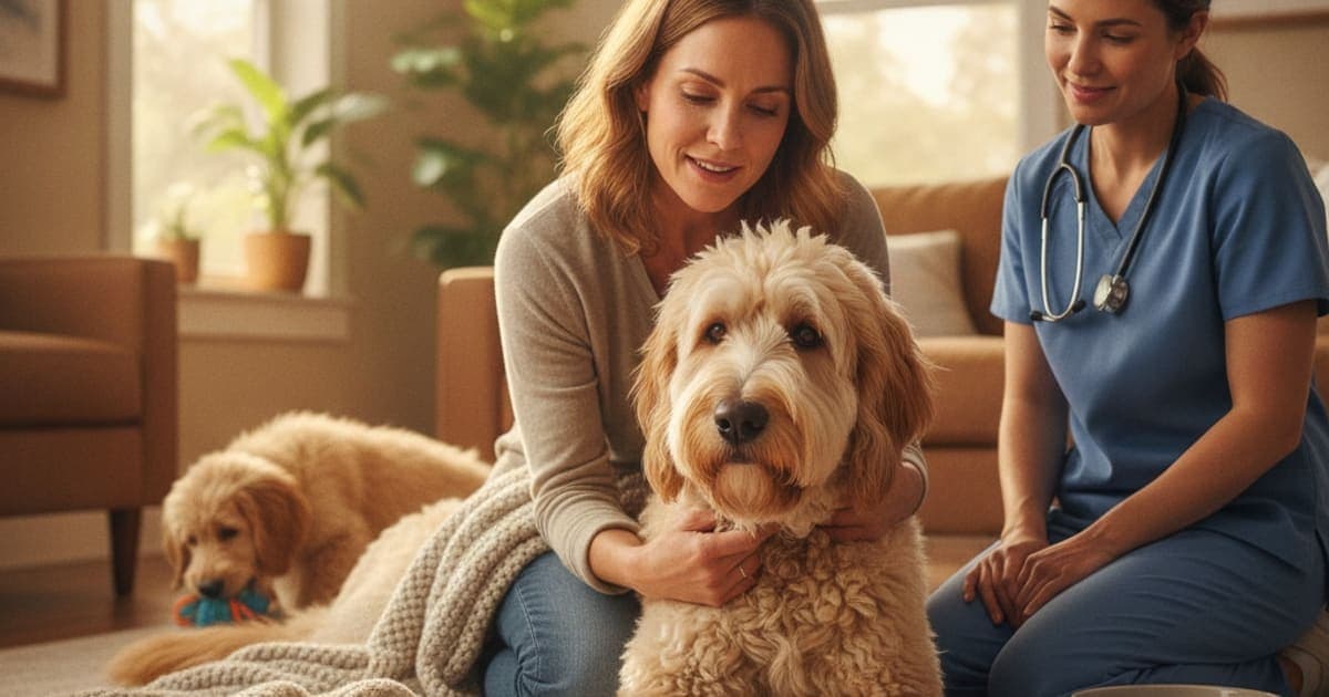 A dog being cared for at home, illustrating why goldendoodles are prone to joint problems