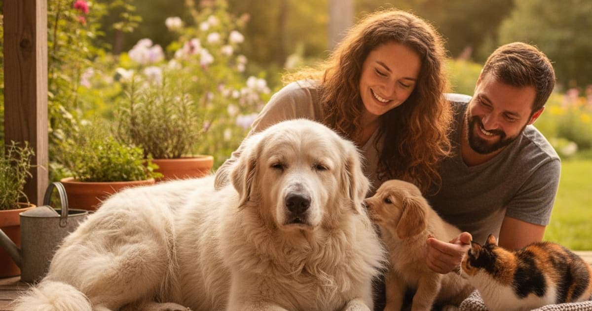 A dog being cared for at home, illustrating why are great pyrenees prone to joint problems