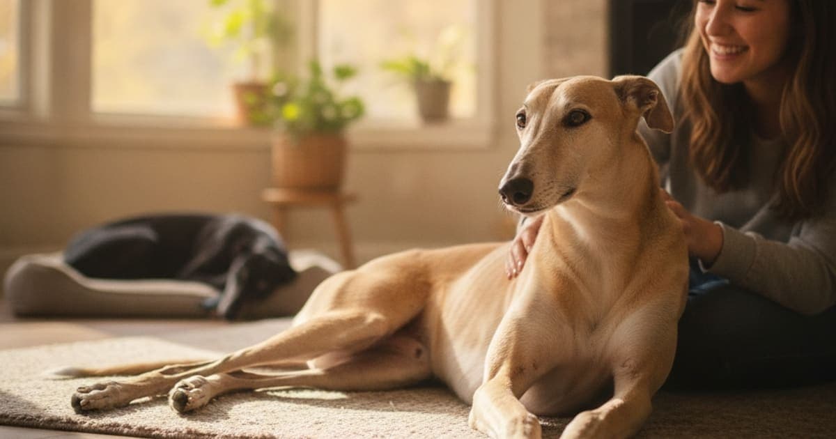 A dog being cared for at home, illustrating why greyhounds are prone to joint problems