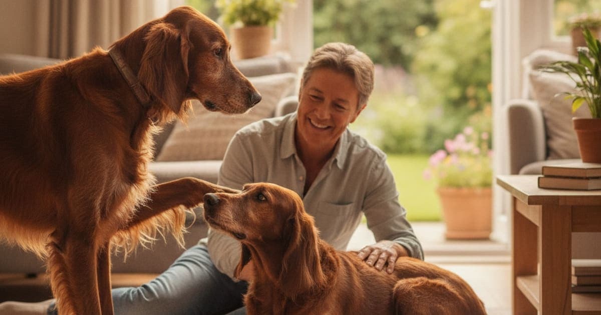 A dog being cared for at home, illustrating why irish setters are prone to joint problems