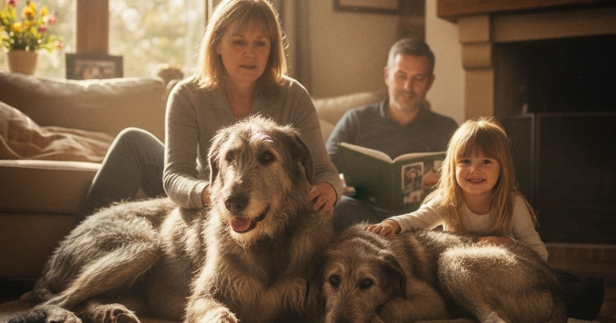 A dog being cared for at home, illustrating why irish wolfhounds are prone to joint problems