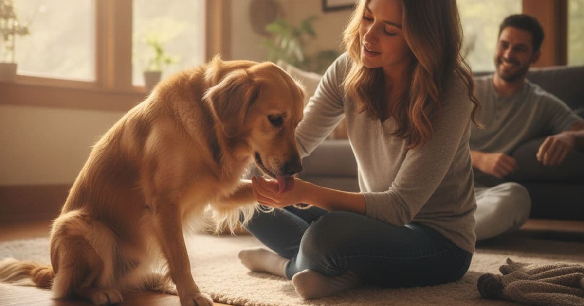 A dog being cared for at home, illustrating why is my dog licking a joint? (what the licking means)