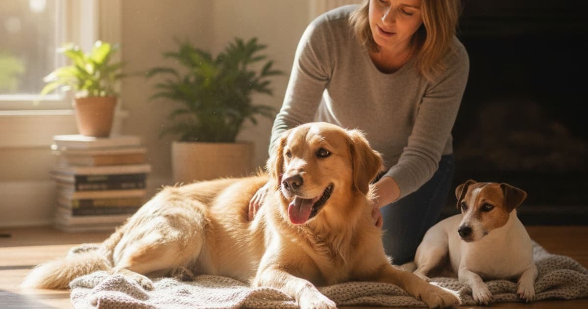 A dog being cared for at home, illustrating why is my dog loss of muscle in back legs? (causes)