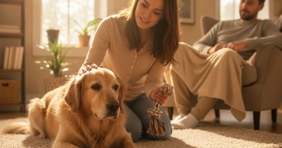 A dog being cared for at home, illustrating why is my dog not wanting to play? (common causes)