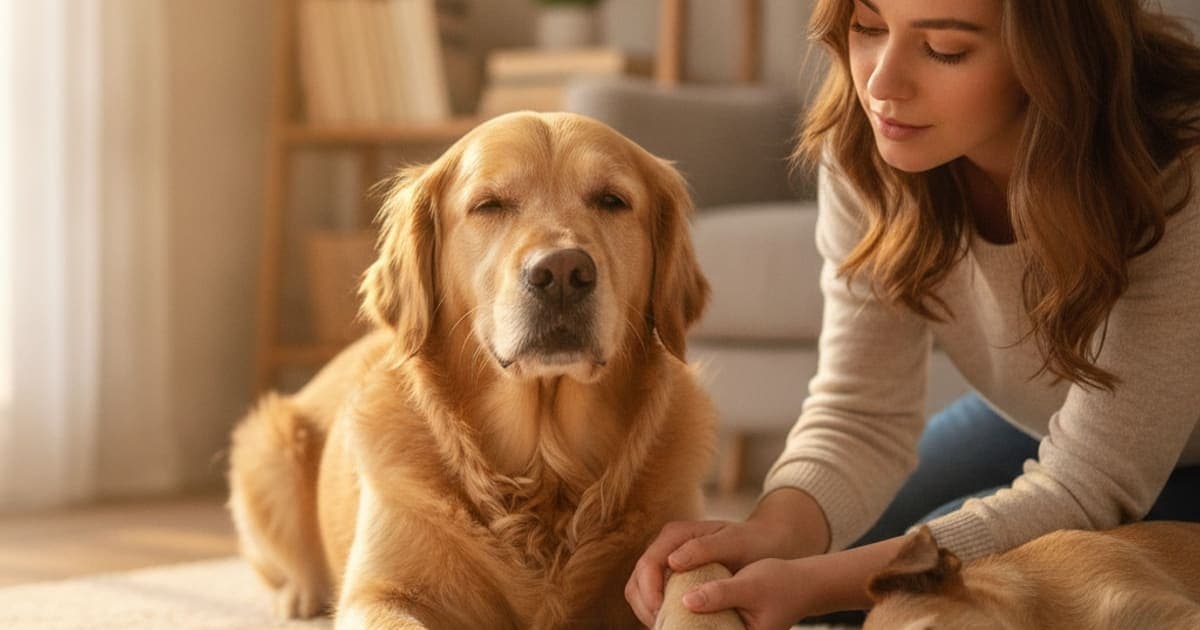 A dog being cared for at home, illustrating why is my dog sore after the dog park? (causes explained)