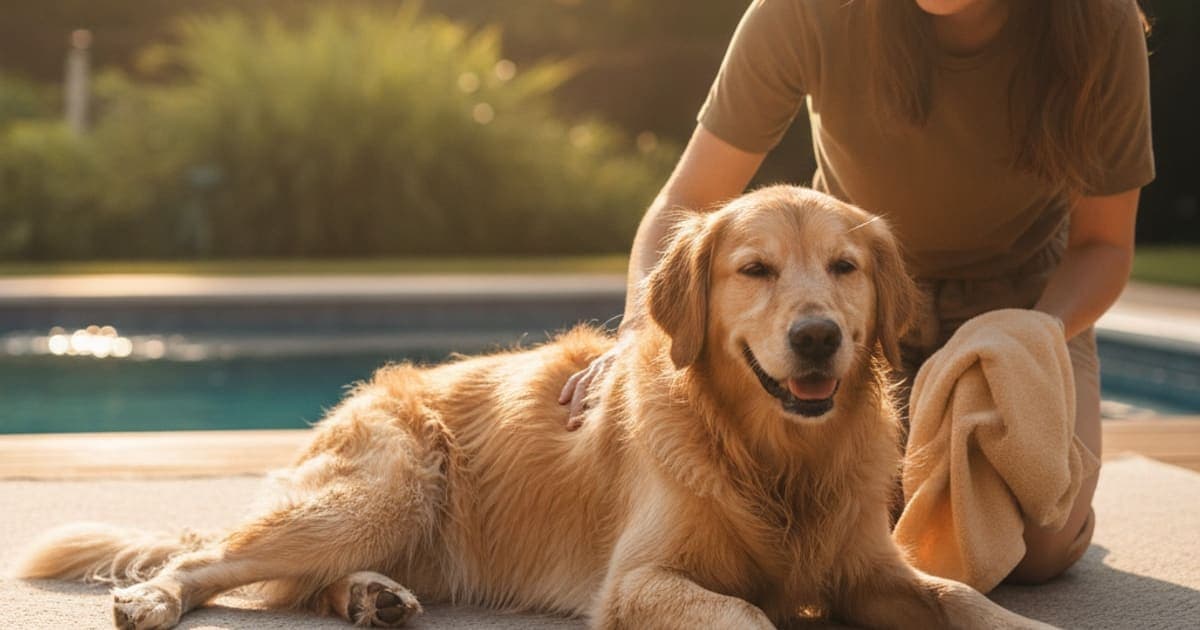 A dog being cared for at home, illustrating why is my dog stiff after swimming? (causes explained)