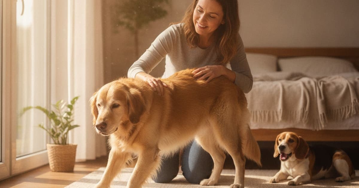 A dog being cared for at home, illustrating why is my dog stiff in the morning? (causes explained)