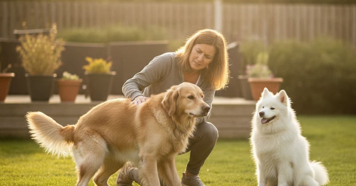 A dog being cared for at home, illustrating why is my dog struggling to squat? (causes explained)