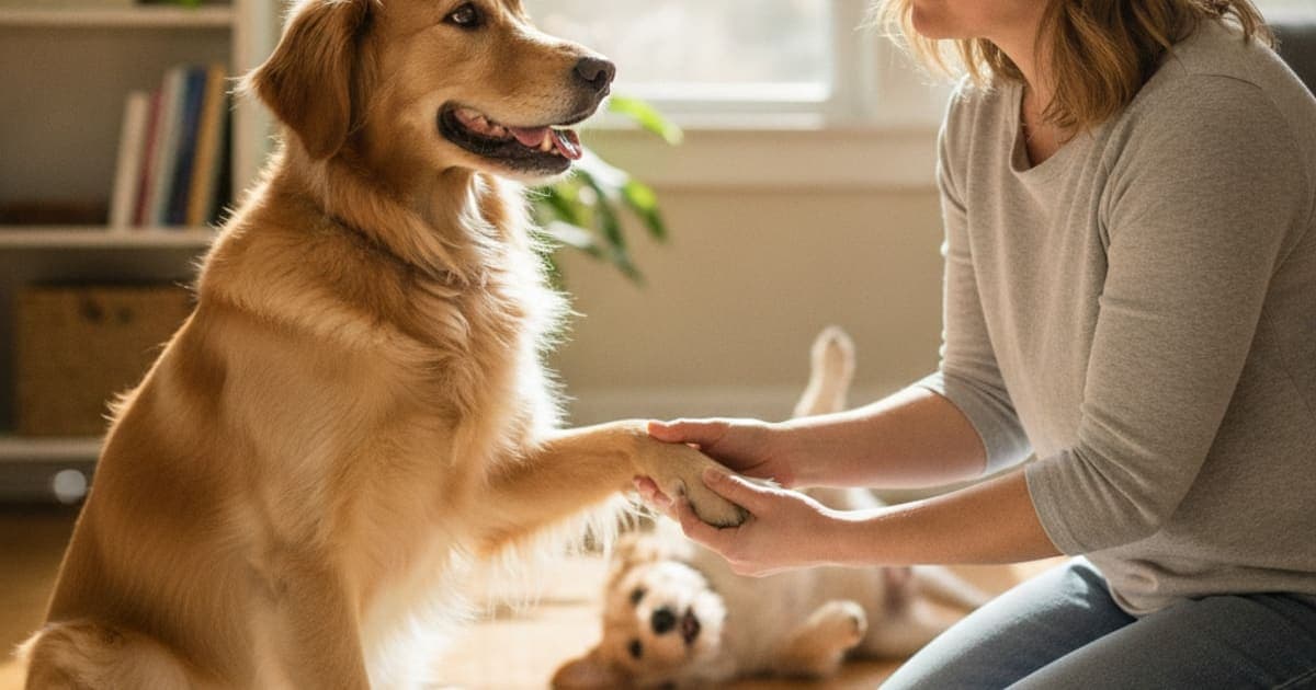 A dog being cared for at home, illustrating why is my dog swollen joint? (causes and what to do)