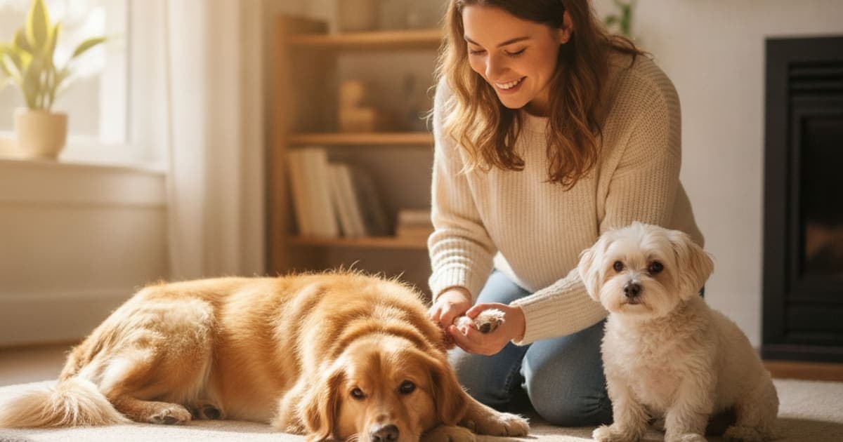 A dog being cared for at home, illustrating why is my dog's gait uneven? (common causes explained)