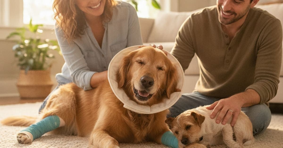 A dog being cared for at home, illustrating why is my dog walking with a limp after surgery? (explained)