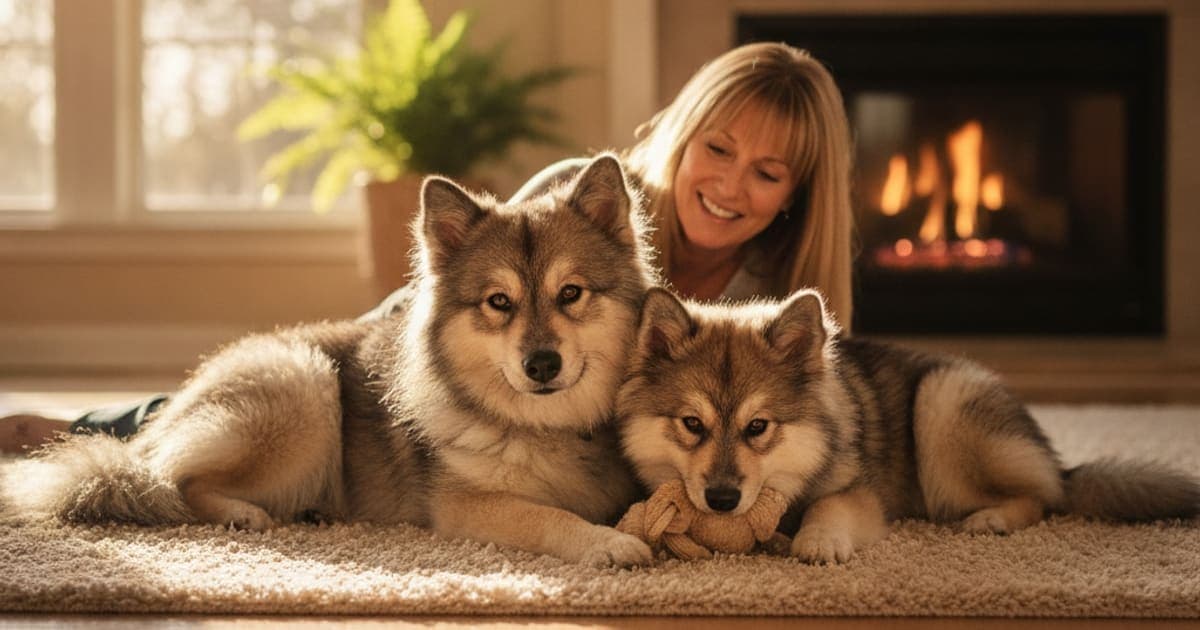 A dog being cared for at home, illustrating why keeshonds are prone to joint problems